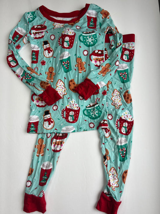 #180 Little Sleepies boy or girl size 2T aqua Christmas treats long sleeve and pants set