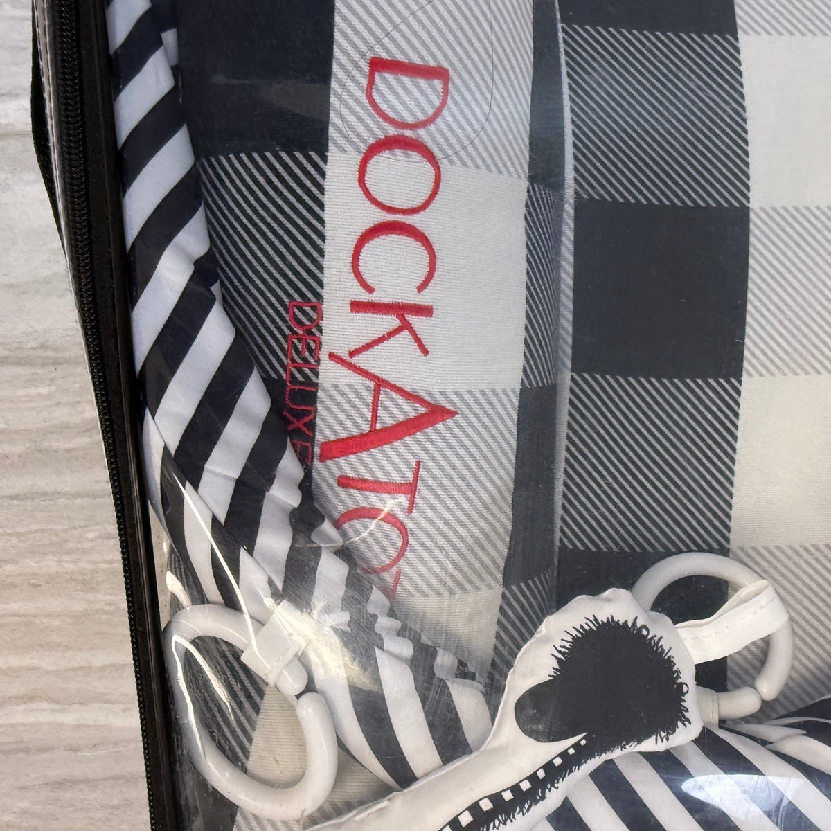 #110 Dock-a-Tot Deluxe Infant Lounger Black and White Check Print