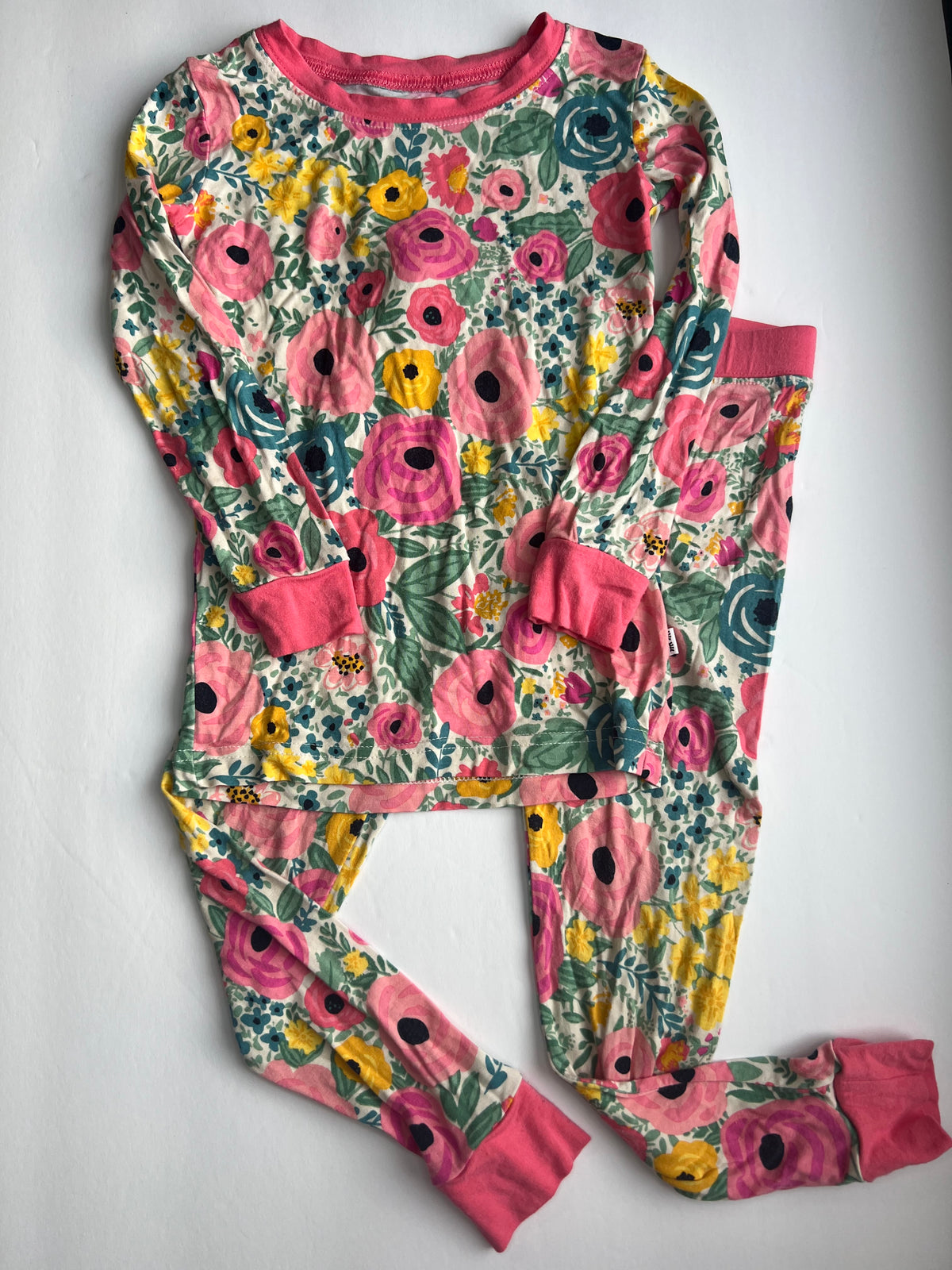 #180 Little Sleepies girls size 2T pink secret garden long sleeve and pants set