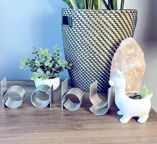 Seller #213 Metal BABY letters and ceramic llama plantar for nursery decor EUC