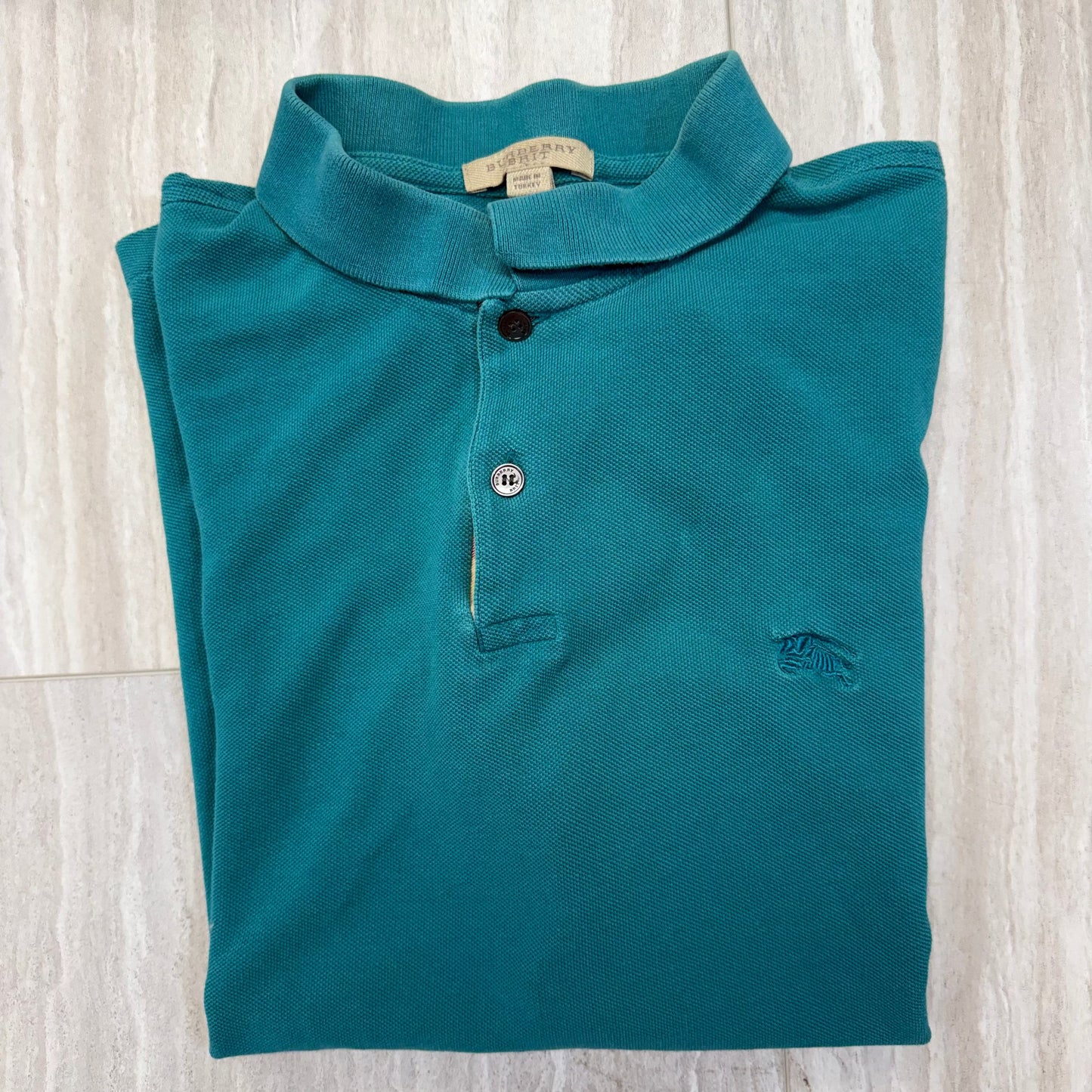 #110 Men's Burberry Brit Short-Sleeve Teal Polo Size XL - Retails $395