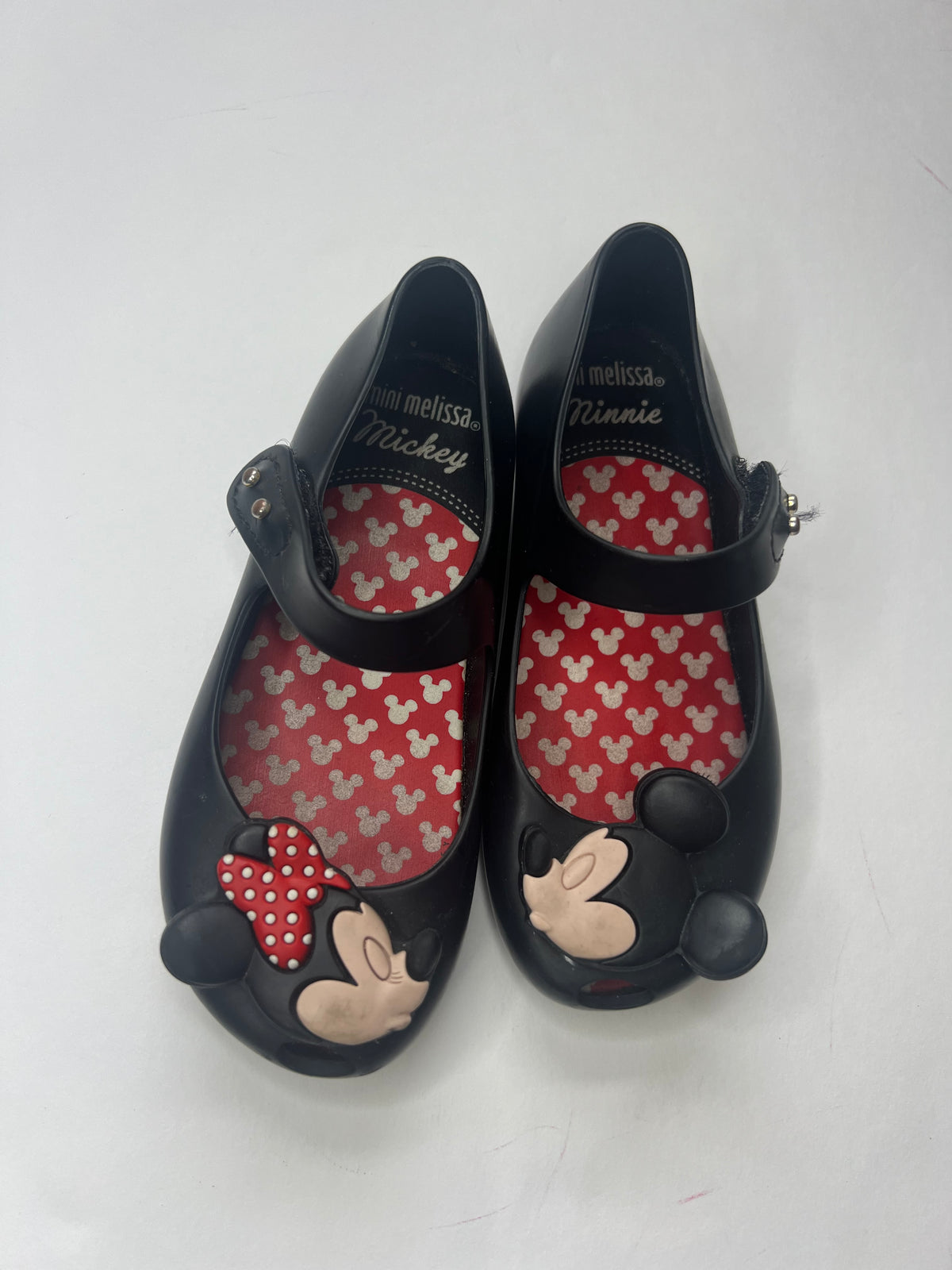 #180 Mini Melissa girls size 10 minnie and micky velcro shoes
