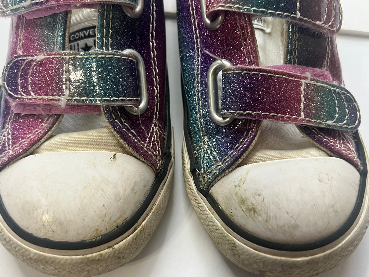 #180 Converse girls size 10c rainbow glitter shoes