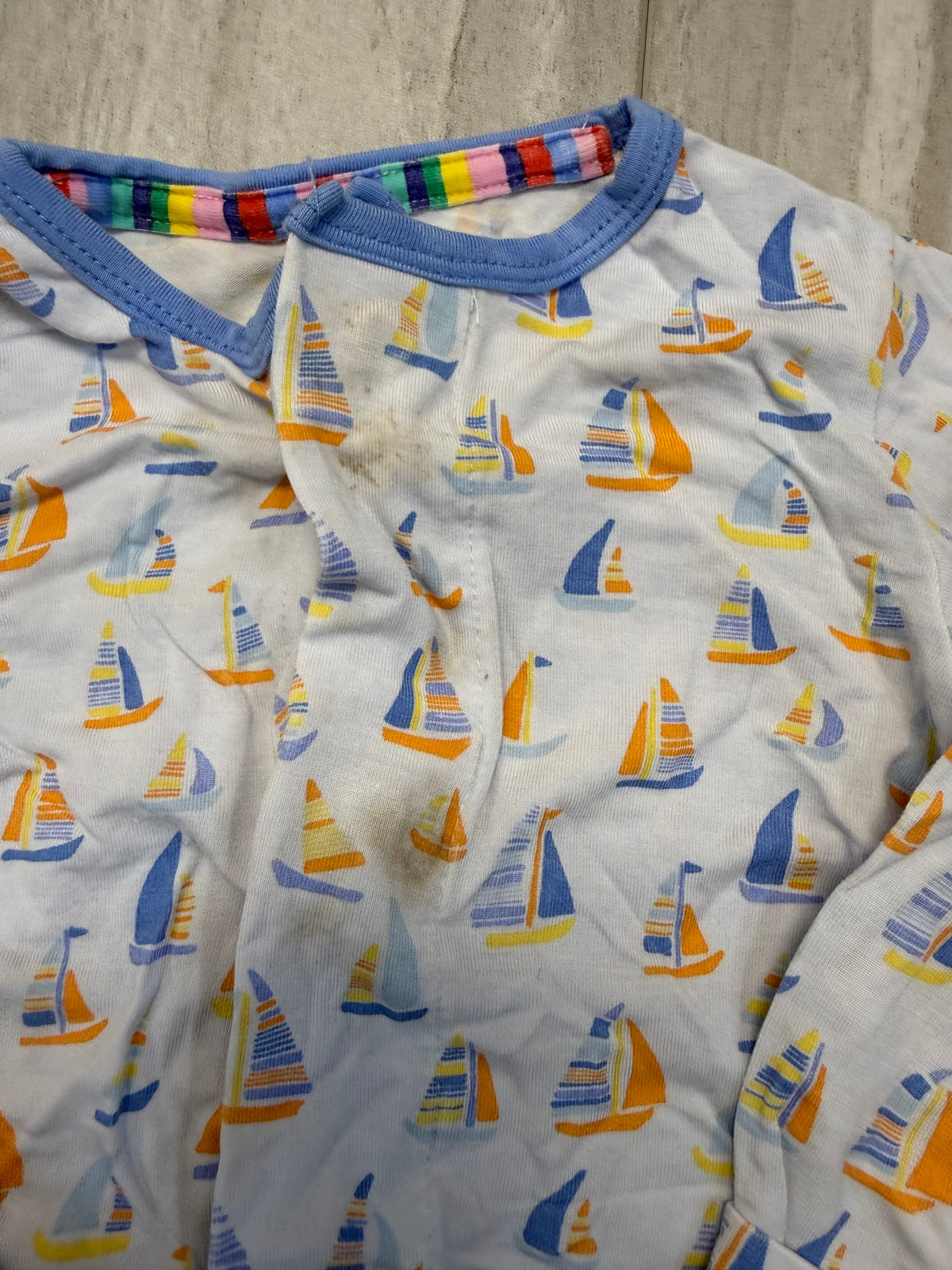 #110 Magnetic Me Baby Boy Sailboat Print Modal Footsie Coverall REDUCED Size 3-6 mo.
