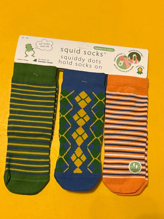 *sale* #73 Squid Socks 3 pairs Green, Orange and Blue Patterned (2T-3T) NWT