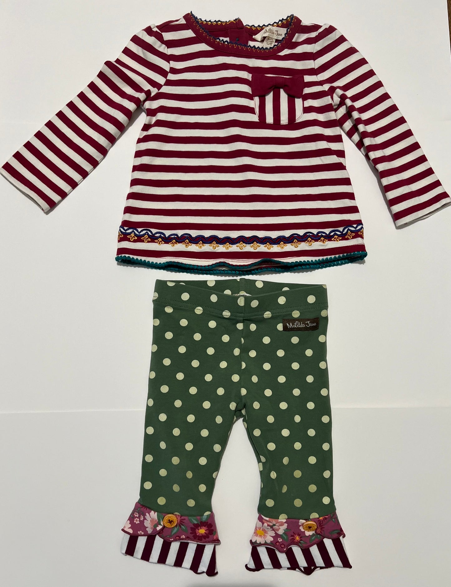 Matilda Jane Girls 12-18 months Striped / Dots Long Sleeve Pant Outfit