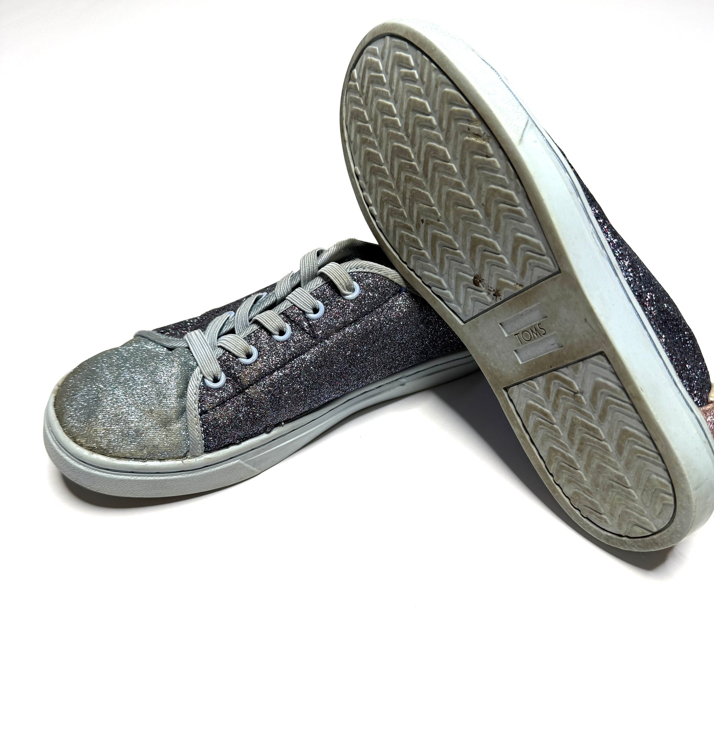 Seller 89 Girls Sparkle Toms Pull on Snakers Size 1Y VGUC