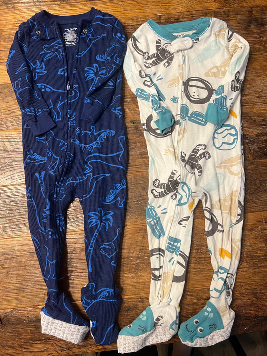 #67 Carter's Boy's Footed Sleeper Bundle - Fun Dino & Space Prints - Size 12M