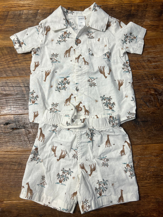 #67 Carter's Boy's Giraffe Print Short & Shorts Set - Size 18M