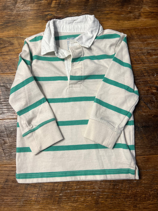 #67 Cat & Jack Boy's Green & White Rugby Style Collared Shirt - Size 18M