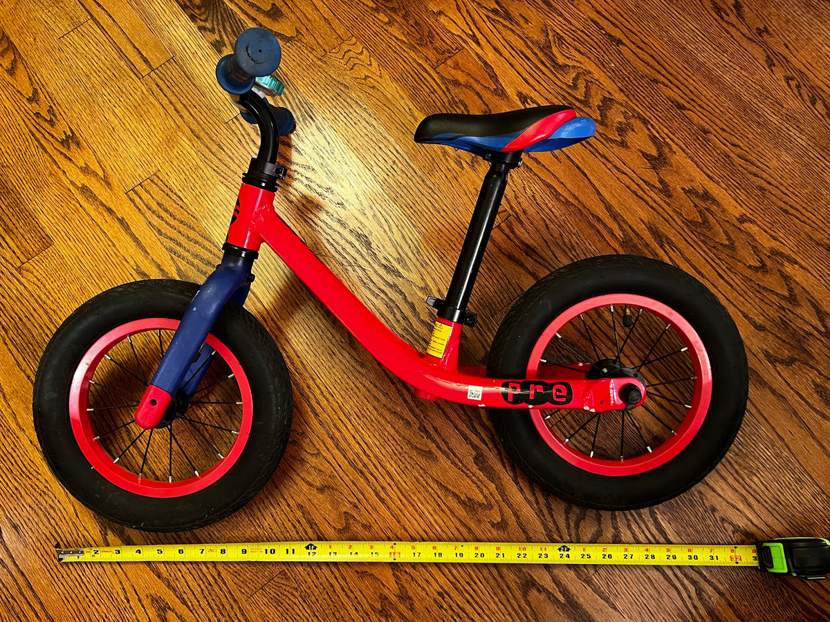 Seller #115 - “Pre” Toddler Balance Bike (32” Long, 12” Wheels), Red & Blue, GUC
