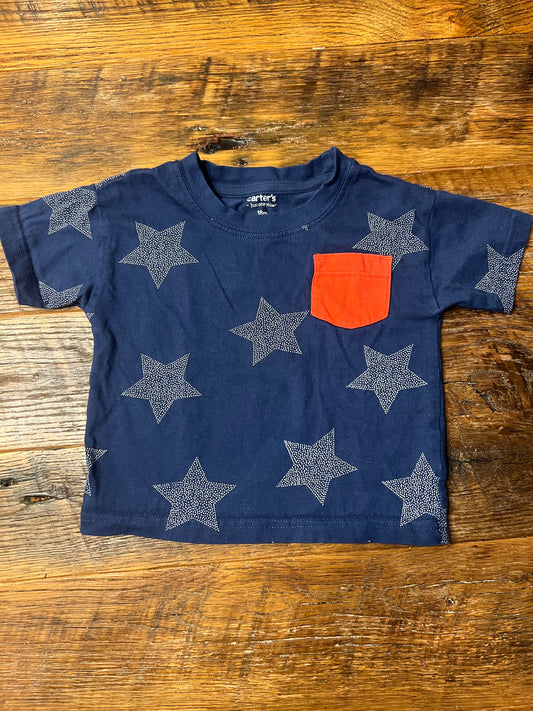 #67 Carter's Boy's Navy Star Print Pocket T-Shirt - Size 18M (1/2)
