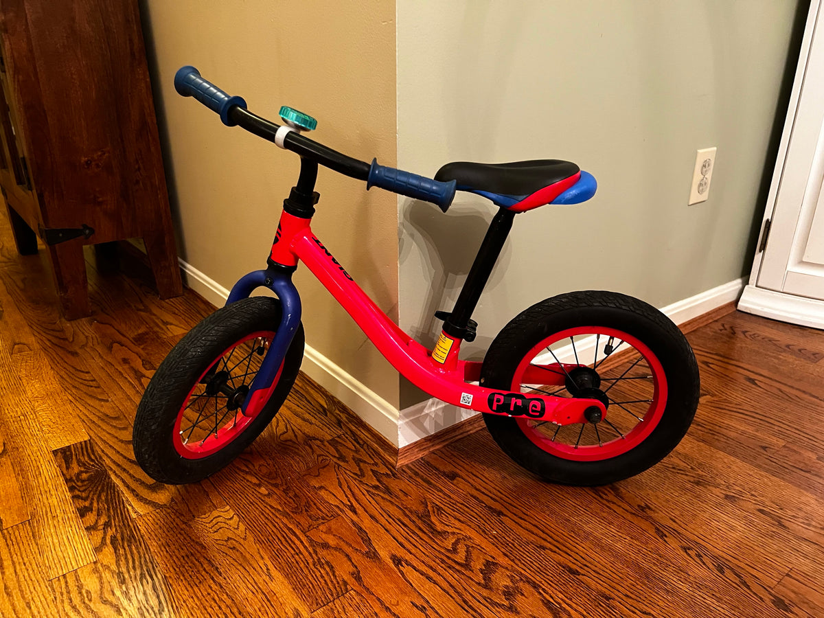 Seller #115 - “Pre” Toddler Balance Bike (32” Long, 12” Wheels), Red & Blue, GUC