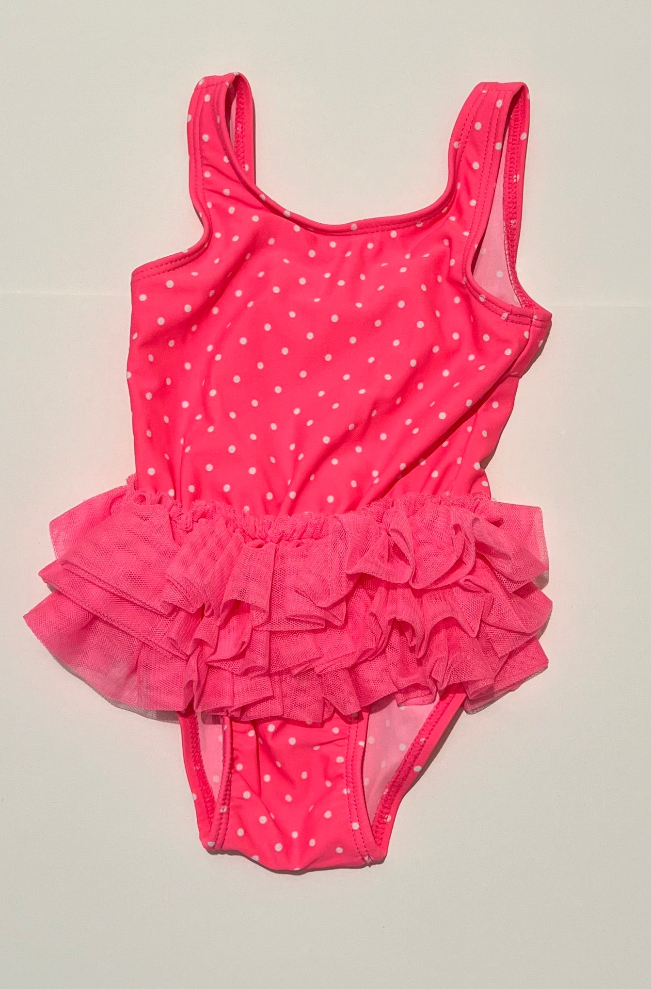 Bathing Suit Girls 9 months Pink Polka Dots with Ruffle Skirt