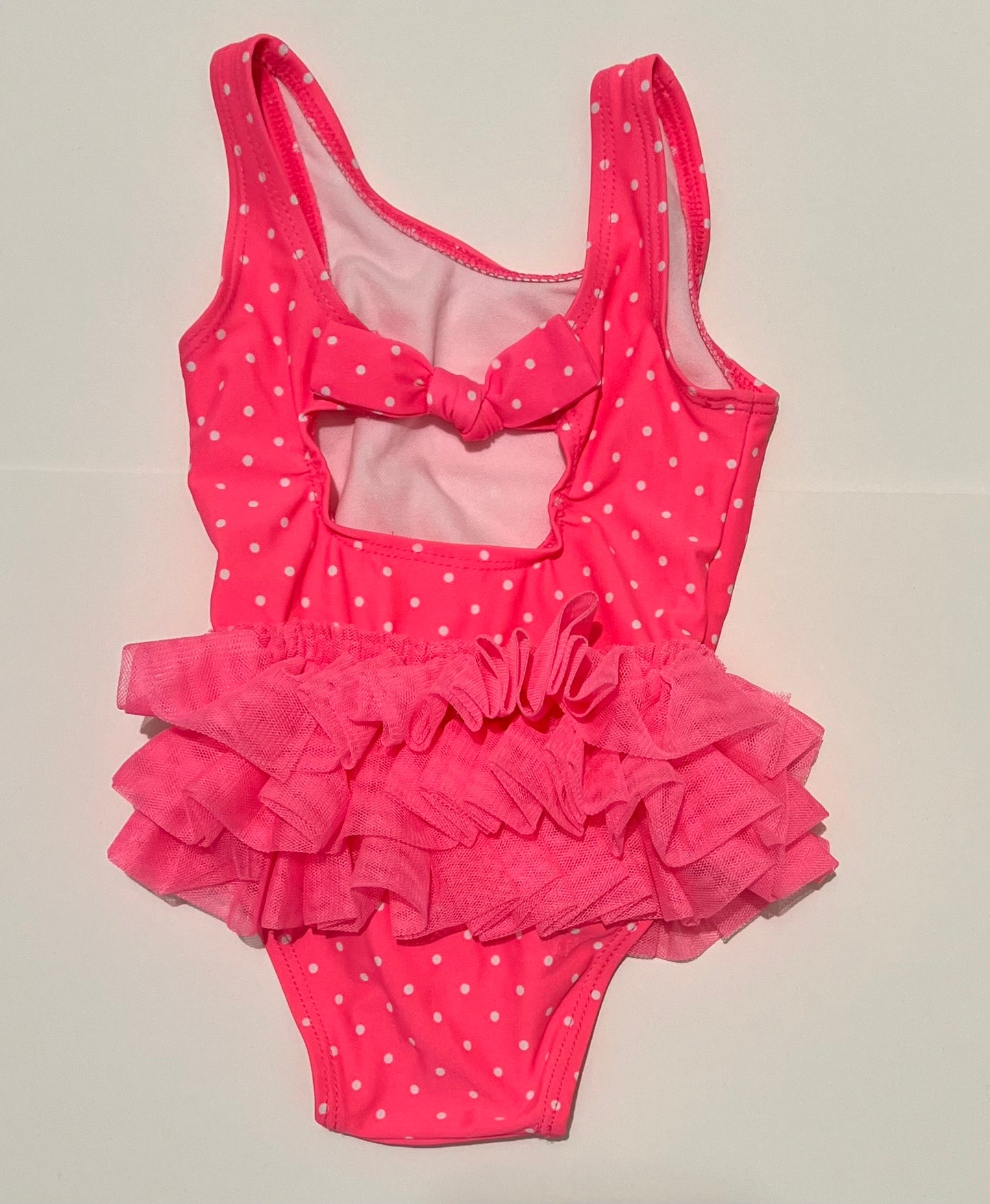 Bathing Suit Girls 9 months Pink Polka Dots with Ruffle Skirt