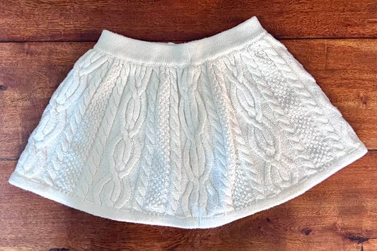 #66 2T cream stretchy cable-knit sweater-material skirt, VGUC