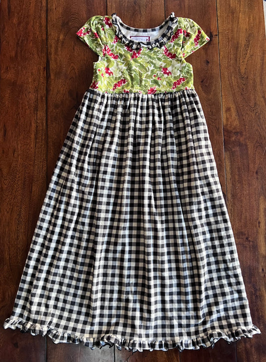 #66 girls 4T Sweethoney long gown pajama dress, holly/gingham, GUC