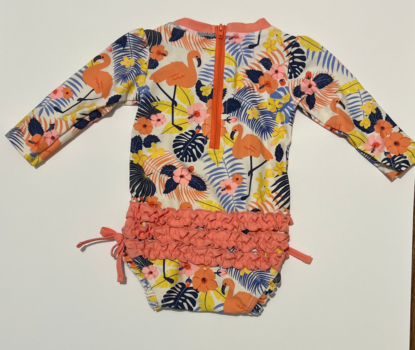 Ruffle Butts Bathing Suit 6-12 months Flamingo Long Sleeves