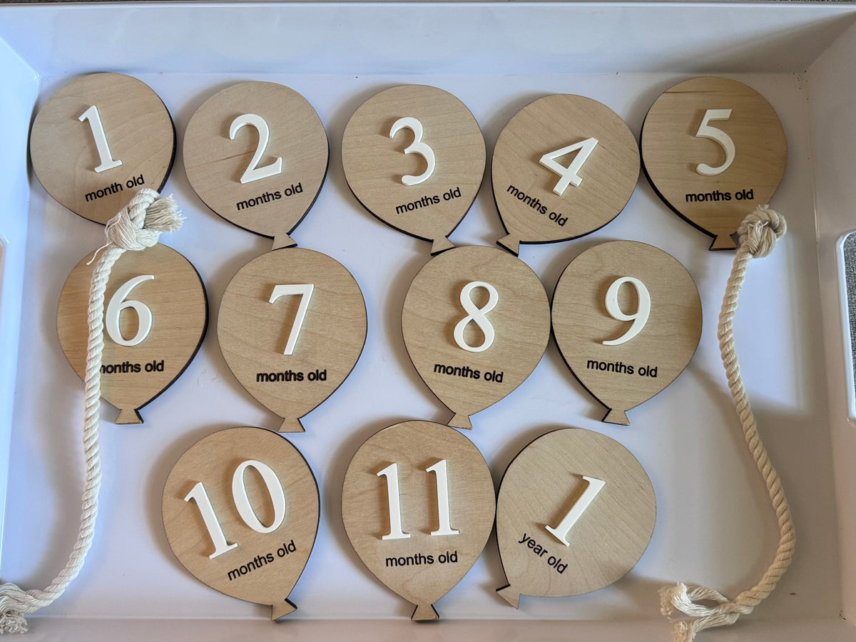 #108 Wooden Balloon Milestone Set