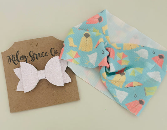 #15 New White Glitter Bow + New Headwrap Bundle
