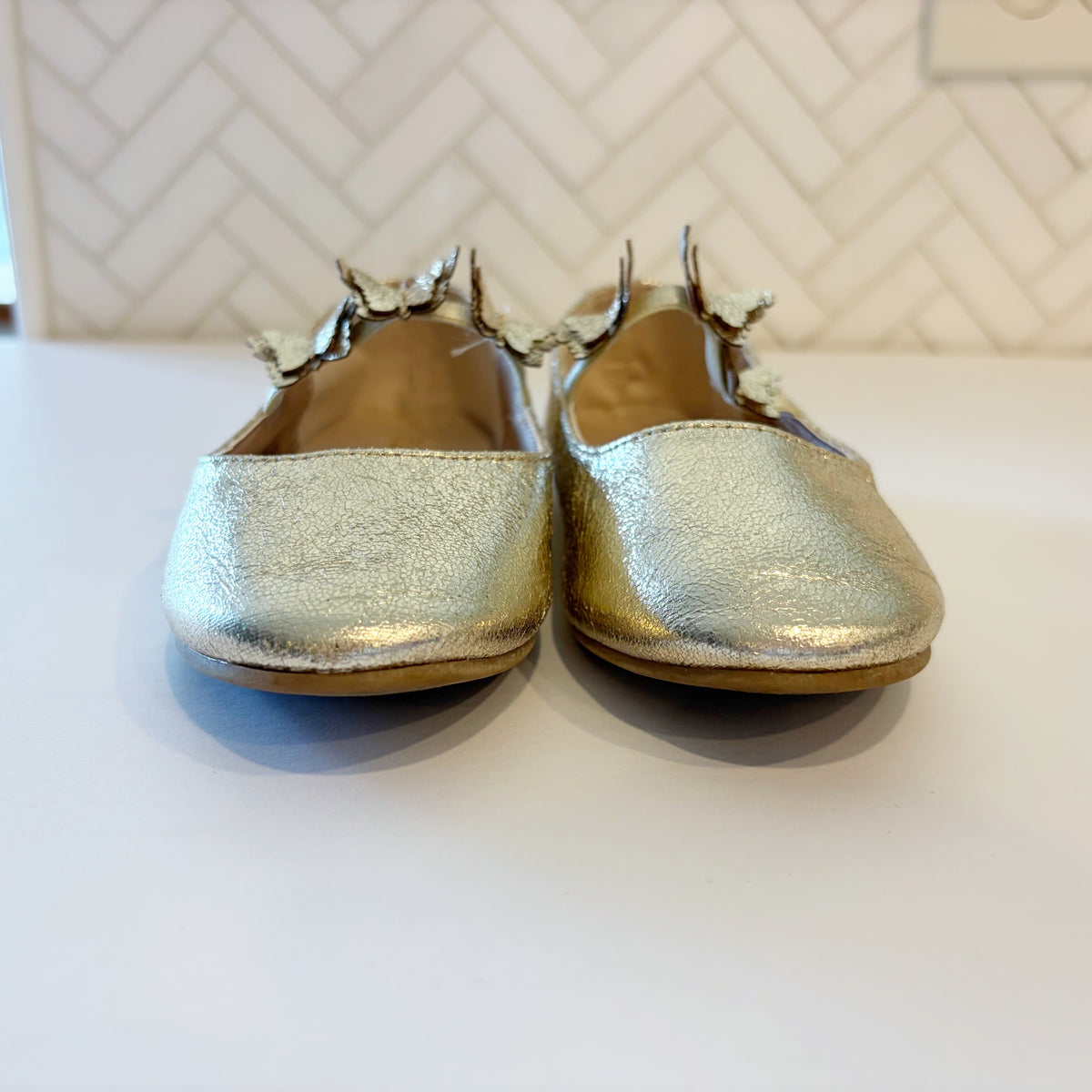 #96 | Size 10 | Children's Place Girls Gold Butterfly Mary Jane Shoes