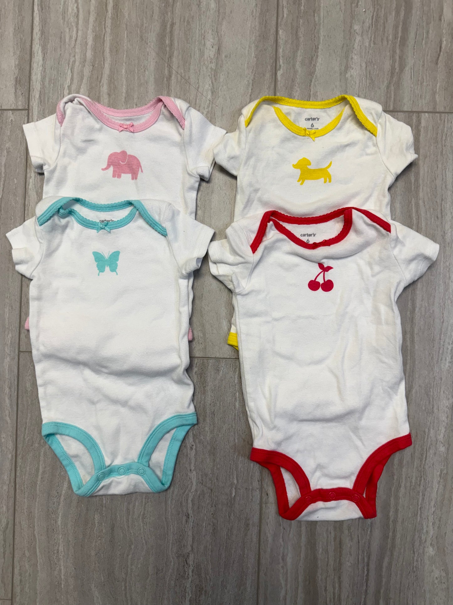 #110 Carter's Short-Sleeve Onesie Bodysuit Set of 4 Bundle 6 mo.