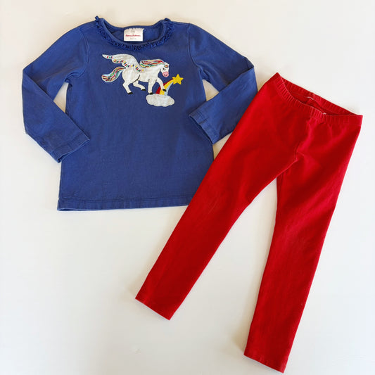 #96 | Size 100 / 4T | Hanna Andersson Girls Unicorn Shirt and Red Leggings