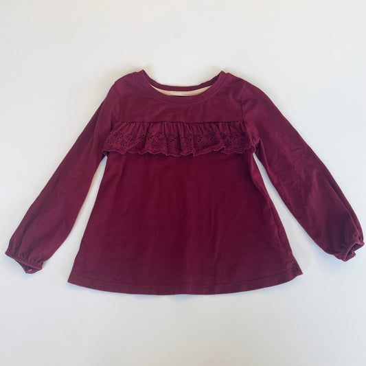 #118 | Size 4T | Cat & Jack Girls Maroon Eyelet Ruffle Shirt