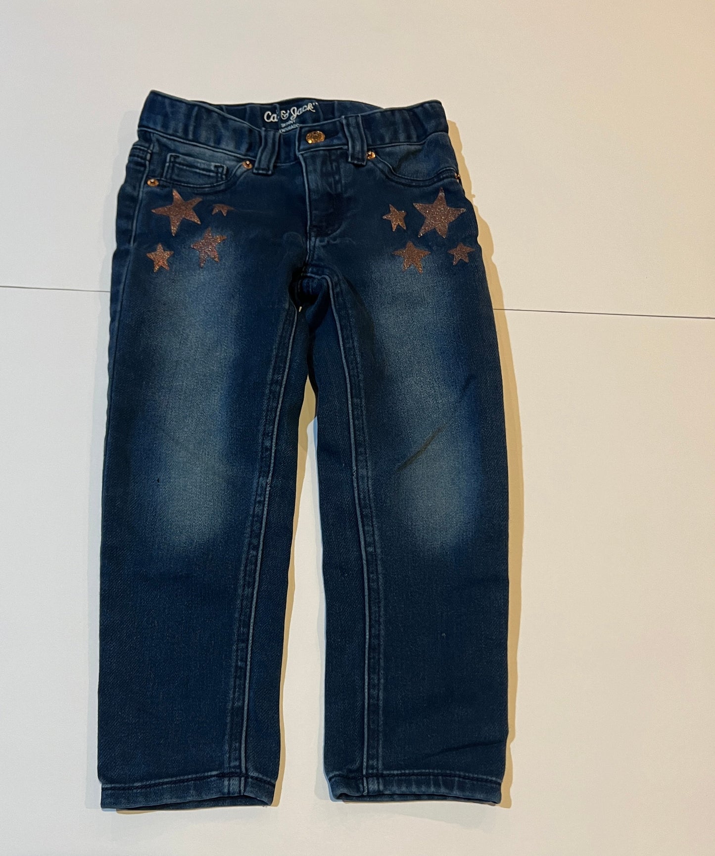 #180 Set of Girls 4T Cat & Jack Jean with Stars and Jegging with Hearts with Elastic Waistband