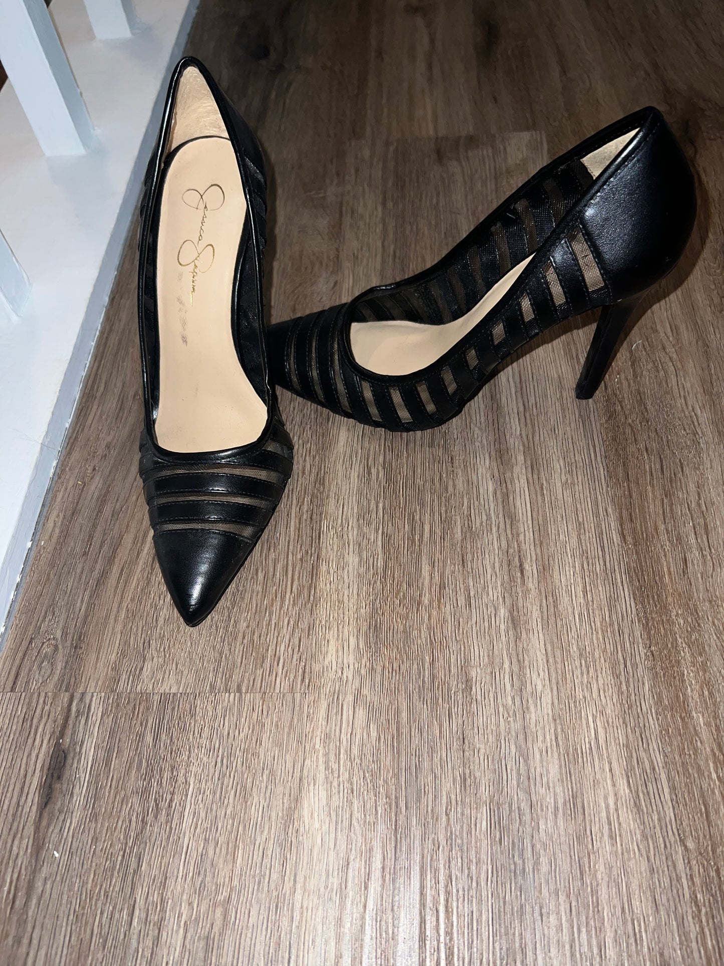 #67 Jessica Simpson Women's Black Mesh Detail Heels - Size 8