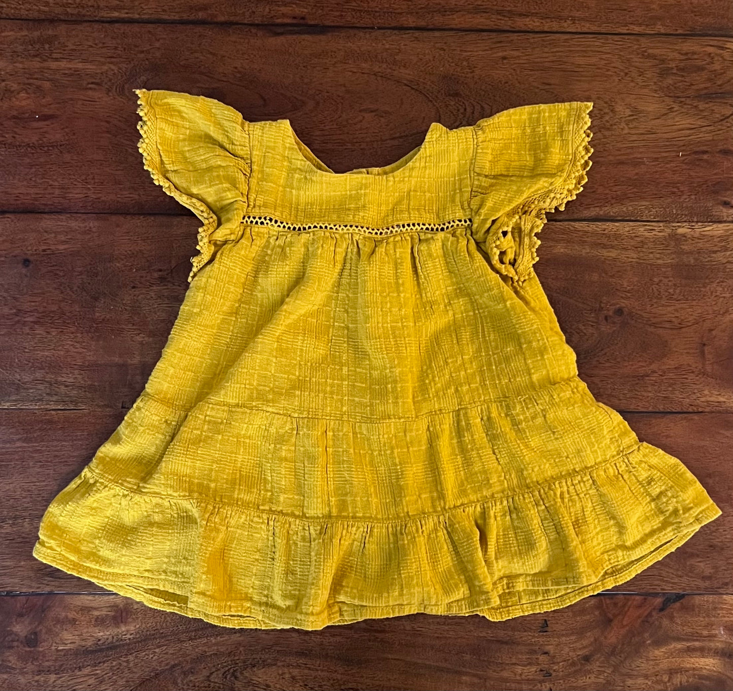 #66 Zara girls 12/18mo mustard yellow dress with adorable buttons down the back, works as tunic top up to 3T as well! VGUC
