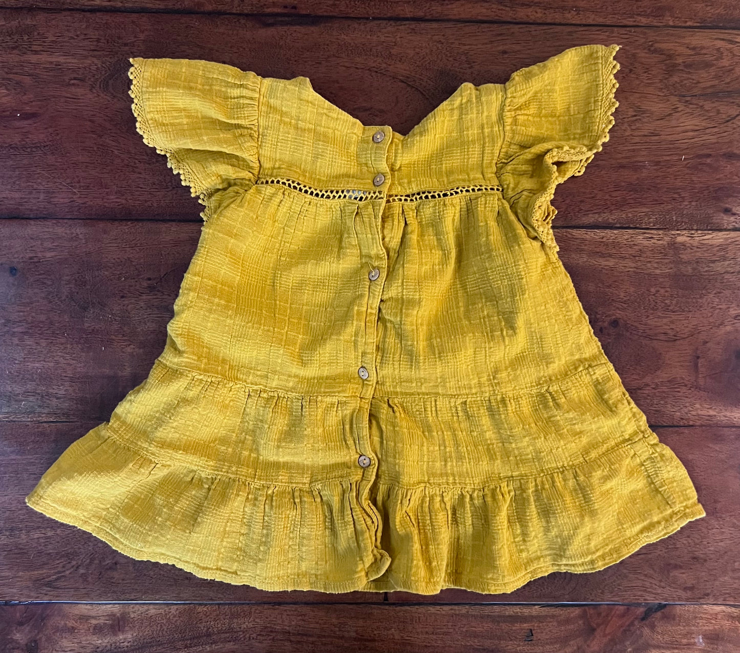 #66 Zara girls 12/18mo mustard yellow dress with adorable buttons down the back, works as tunic top up to 3T as well! VGUC