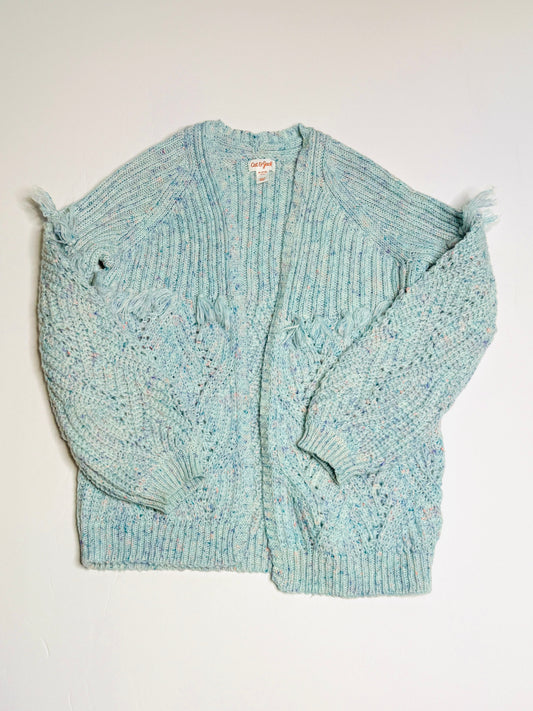 Seller 89 Girls Size Medium 7/8 Boho Blue Open Front Sweater EUC