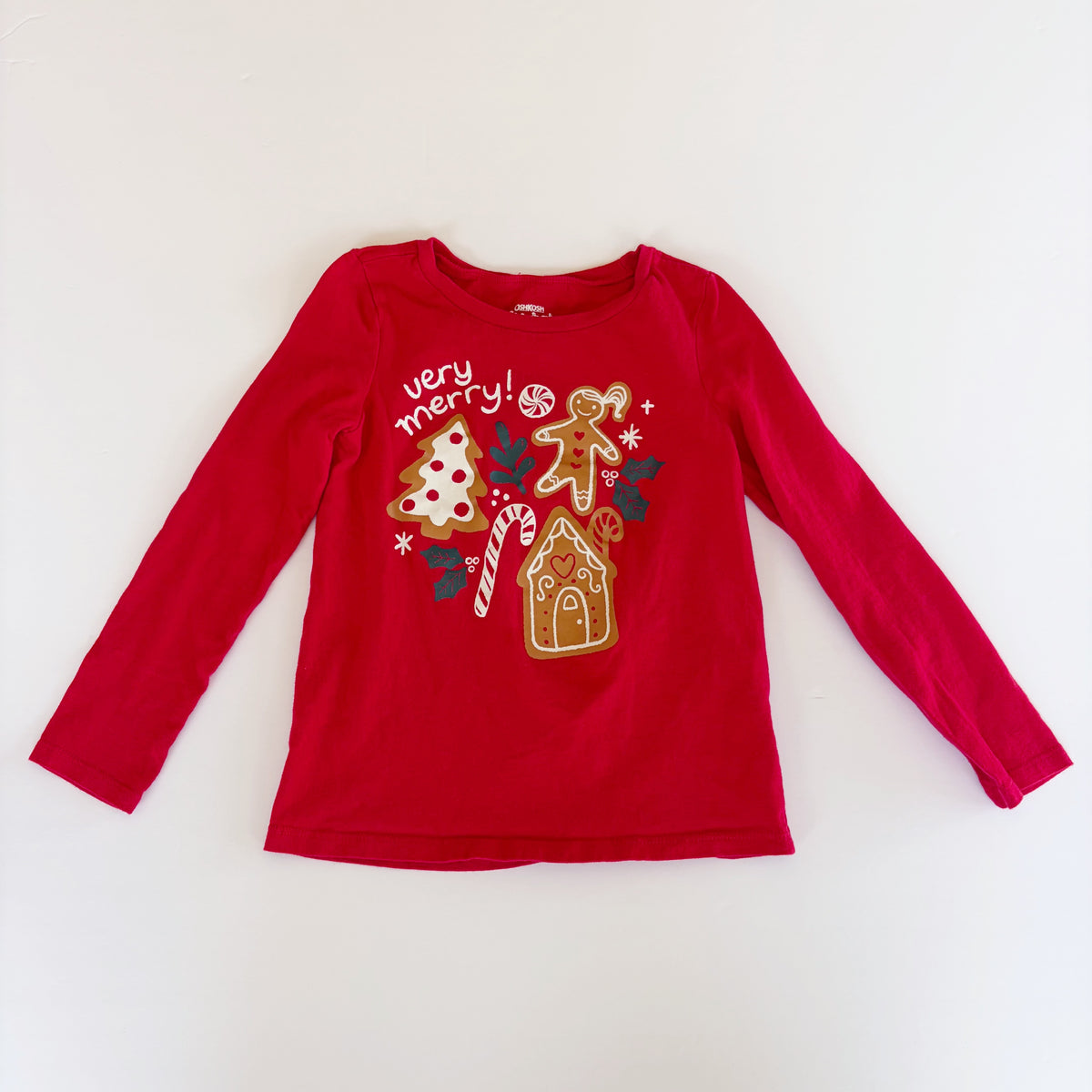 #96 | Size 5T | Osh Kosh Girls Red Gingerbread Cookies Shirt