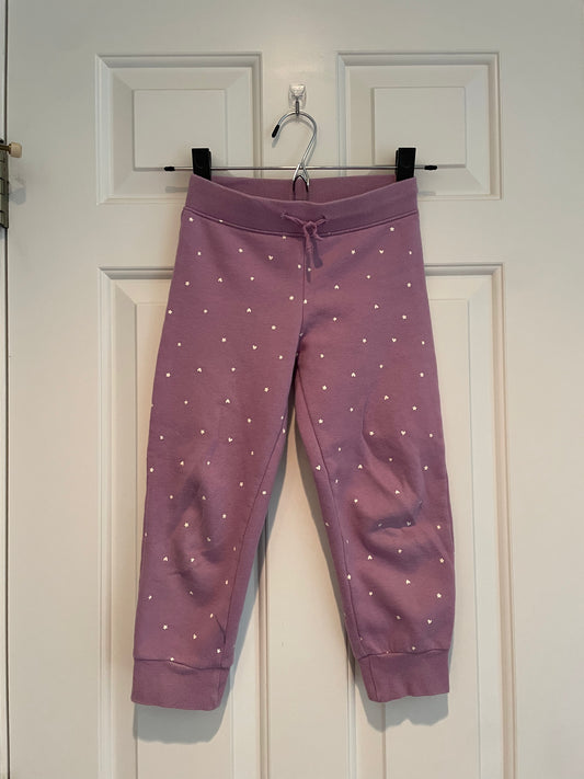 #57 Girls Carter Purple Sweatpant with white hearts, size 7
