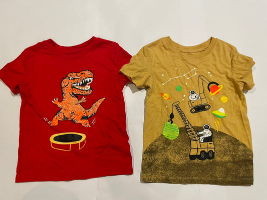 #126 Boys Cat & Jack 2 SS Shirts 4T (Dino & Space) GUC