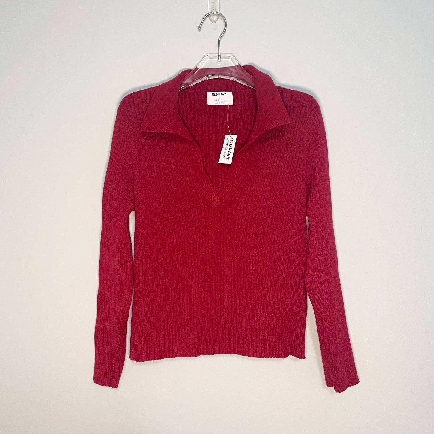 #118 | Size L | Old Navy Women's Red Ribbed Knit Collared Shirt