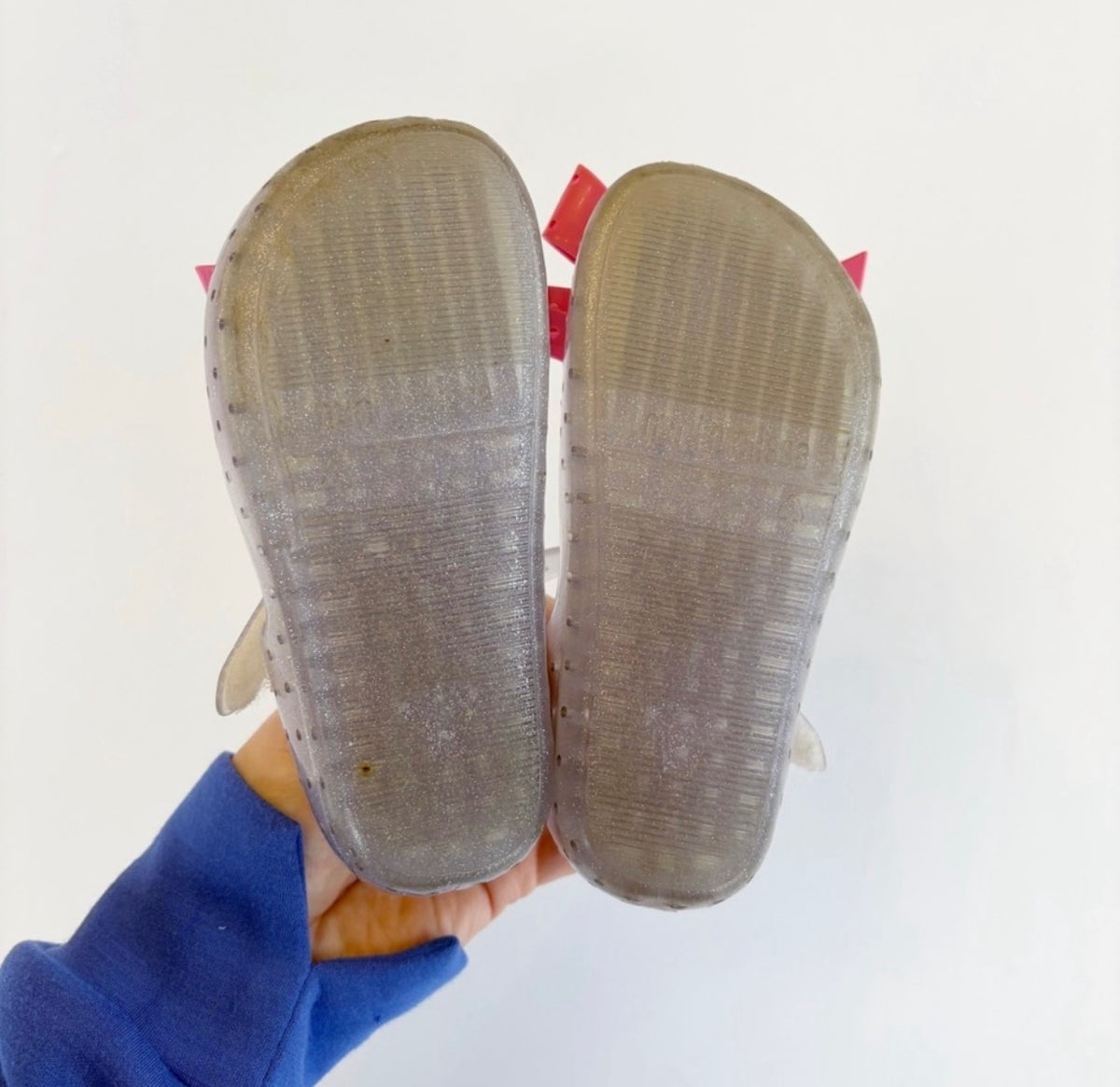 #96 | Size 9 | Mini Melissa Girls Clear Silver Glitter Bow Mary Janes
