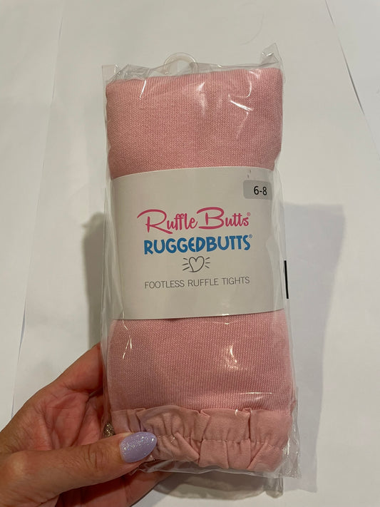 #126 Girls Ruffle Butts Pink Footless Ruffle Tights 6-8Y NEW
