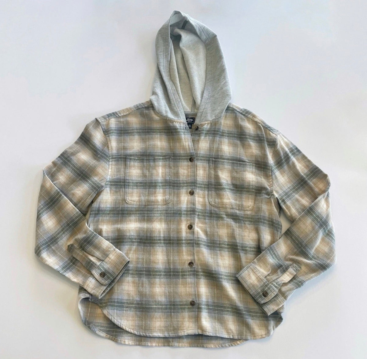 #96 | Bixby Nomad Boys Long-Sleeve Plaid Flannel Hooded Shirt Button Up Size XL 16-18