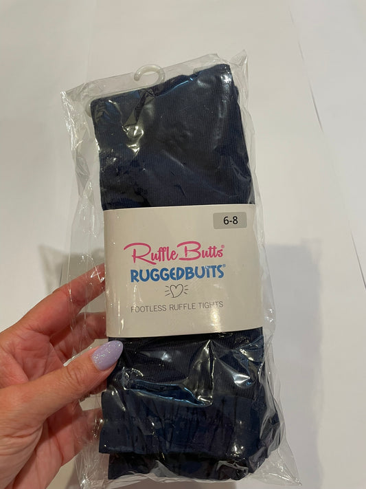 #126 Girls Ruffle Butts Navy Footless Ruffle Tights 6-8Y NEW