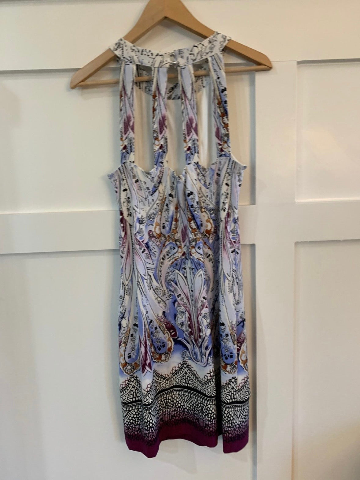 #130 White House Black Market Blue and Purple Paisley Sz Small Women's Shift Dress