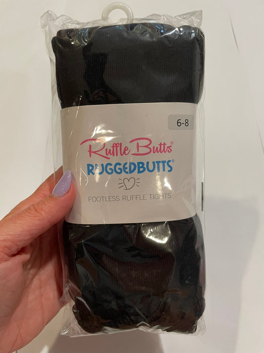 #126 Girls Ruffle Butts Black Footless Ruffle Tights 6-8Y NEW