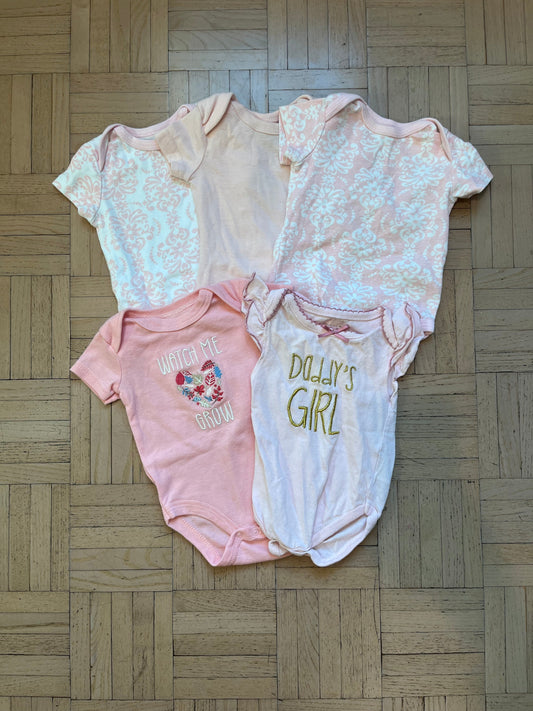 #195 Girls 0-3 month onesie bodysuit bundle, 5 total