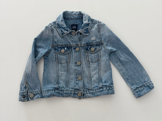 #117, Girls 4T, Gap distressed denim jacket, VGUC