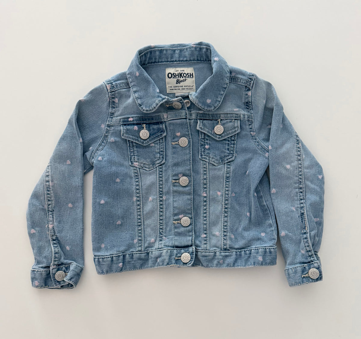 #117, Girls 4T, OshKosh pink heart denim jacket, VGUC