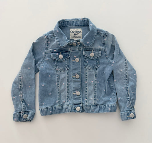 #117, Girls 4T, OshKosh pink heart denim jacket, VGUC