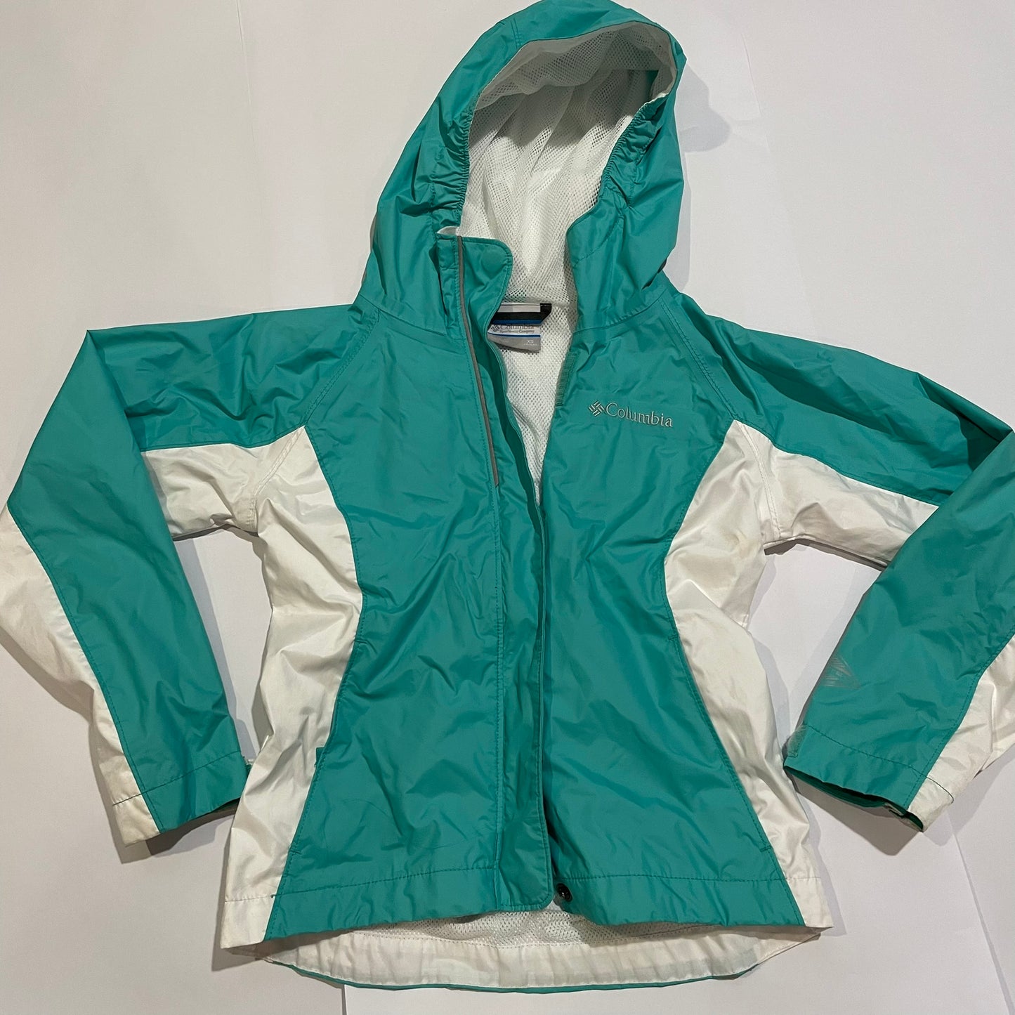 #126 Girls Columbia Teal Raincoat XS (6/6x) GUC