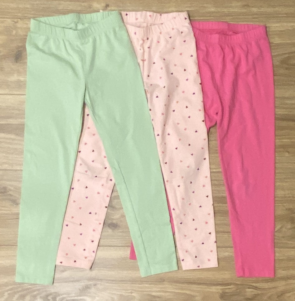 Seller #100 Girls Size S 6/7 Cat and Jack Leggings Bundle (Green, Pink, and Pink Hearts)