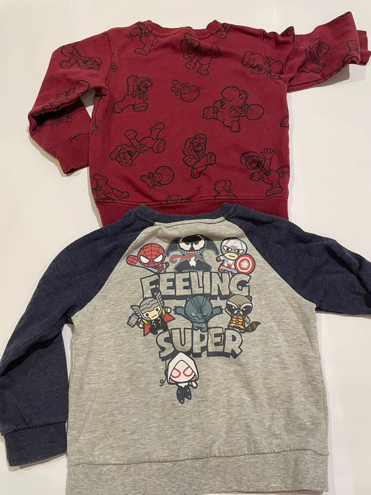 #126 Boys Character Sweatshirts 4T Mario & Marvel GUC